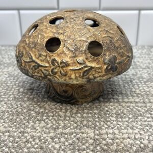 Otagiri Brown Mushroom Frog‎ Raised Floral Design 14 Holes VTG Pottery
